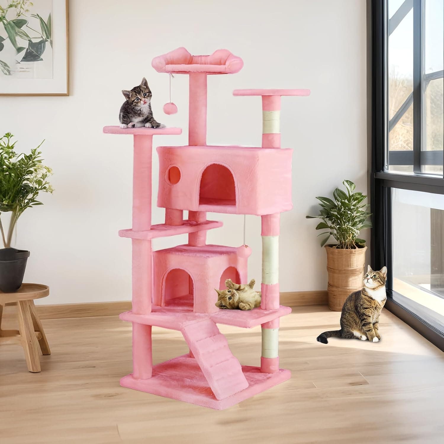54 -Cat Tree Tower - Multi-level With Sisal Grab Post, Indoor Apartment With Ladder, Plush Toys, Rest And Play 3