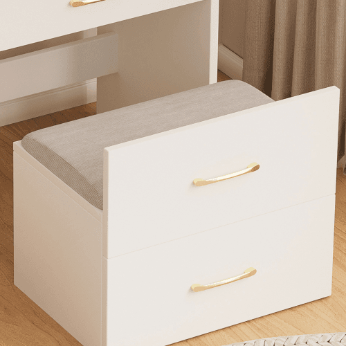 3 In 1 Vanity Desk With Open Top Mirror,Small Make Up Vanity Set With Visible Glass Desktop,Compact Makeup Vanity With 3 Drawers,Dressing Table For Bedroom 4