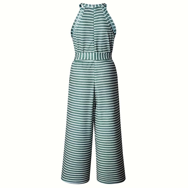 Womens Casual Striped Jumpsuits Summer Cap Sleeve Wide Leg Jumper Romper Button Down Travel Beach Outfits 2