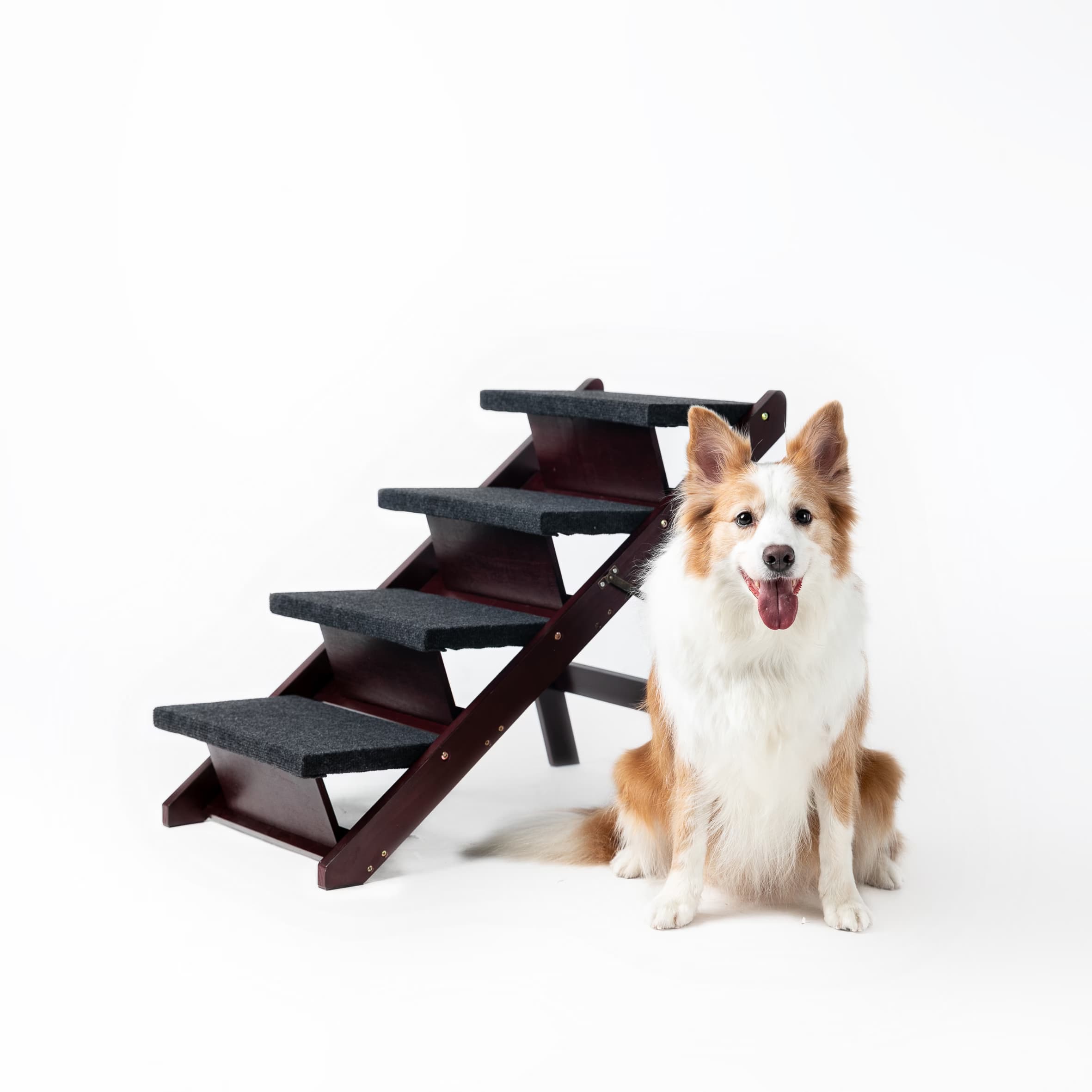 Wooden Dog Stairs Steps - Foldable 4 Levels Pet Stairs & Ramp Perfect For Beds And Cars - Portable Dog Cat Ladder Up To 110 Pounds 4