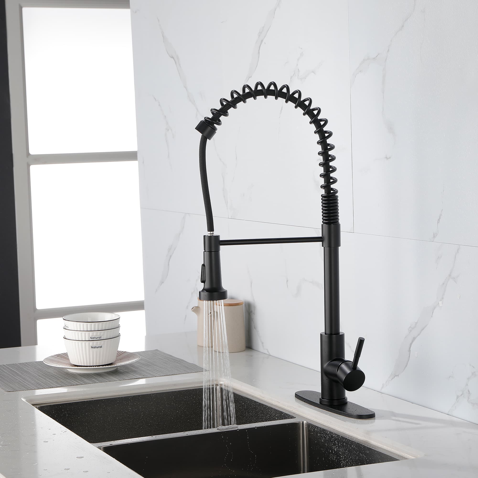 Solid Brass Single Handle Single Rod Downward Spring Kitchen Sink Faucet 5