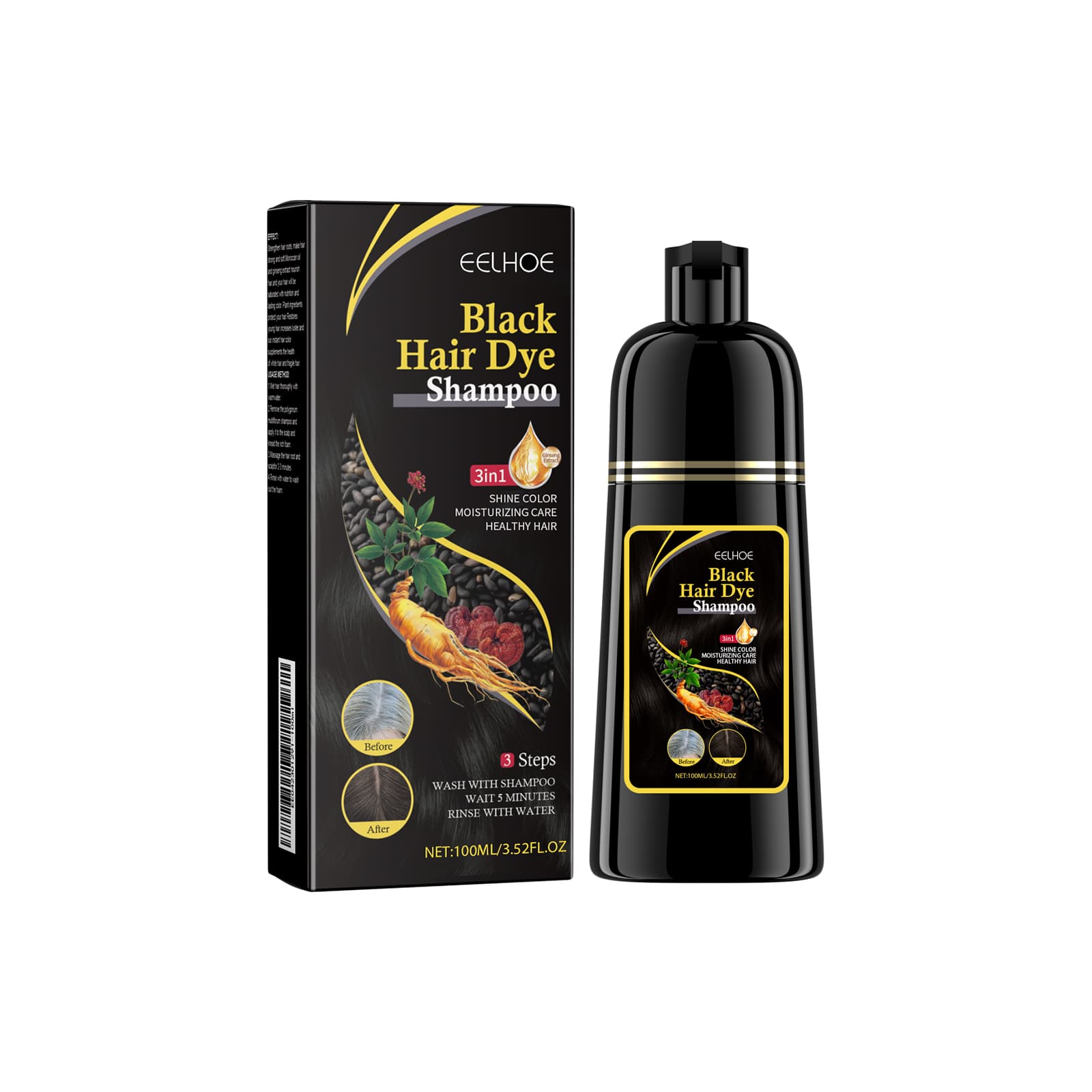 EELHOE Black Hair Shampoo Polygonum Multiflorum Essence Moisturizing, Cleaning, Repairing, Black And Soft Hair Shampoo 4
