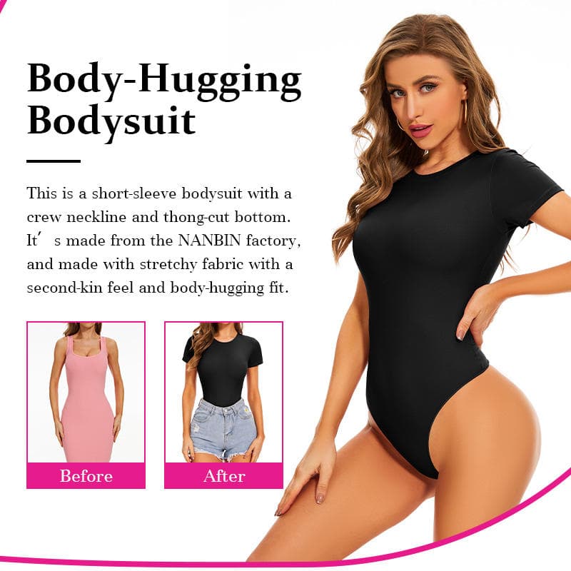 USA Warehouse Shipping Going Out T Shirt Tops Second-skin Feel Recycle Shapewear Crew Neck Short Sleeve Bodysuit For Women 3
