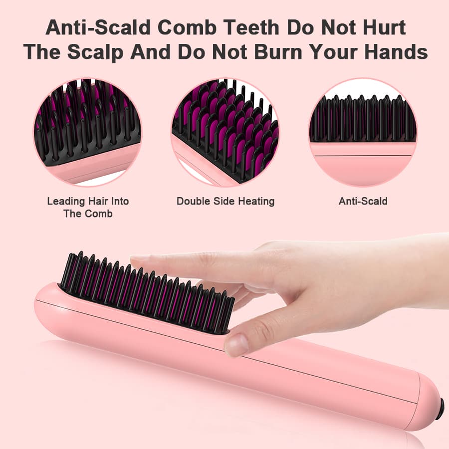Portable USB Rechargeable Cordless Men Beard Hair Straightener Brush Mini Wireless 2 In 1 Woman Hair Straightener Comb 4