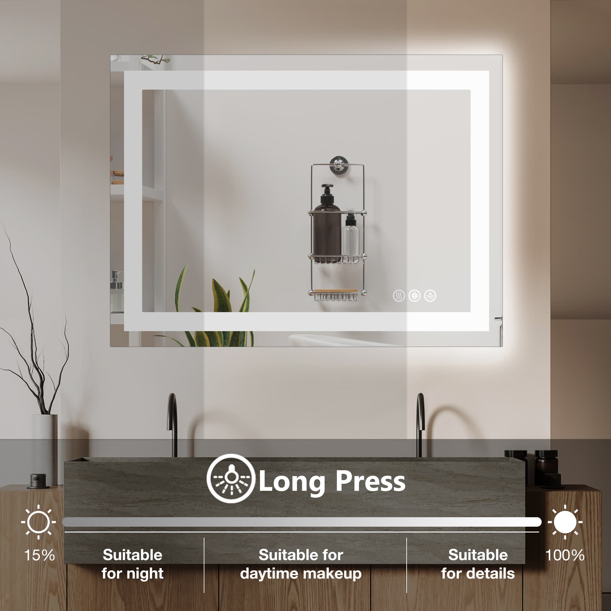 Anti-fog LED Bathroom Mirror With Dual Light Source And Three Lighting Modes 2