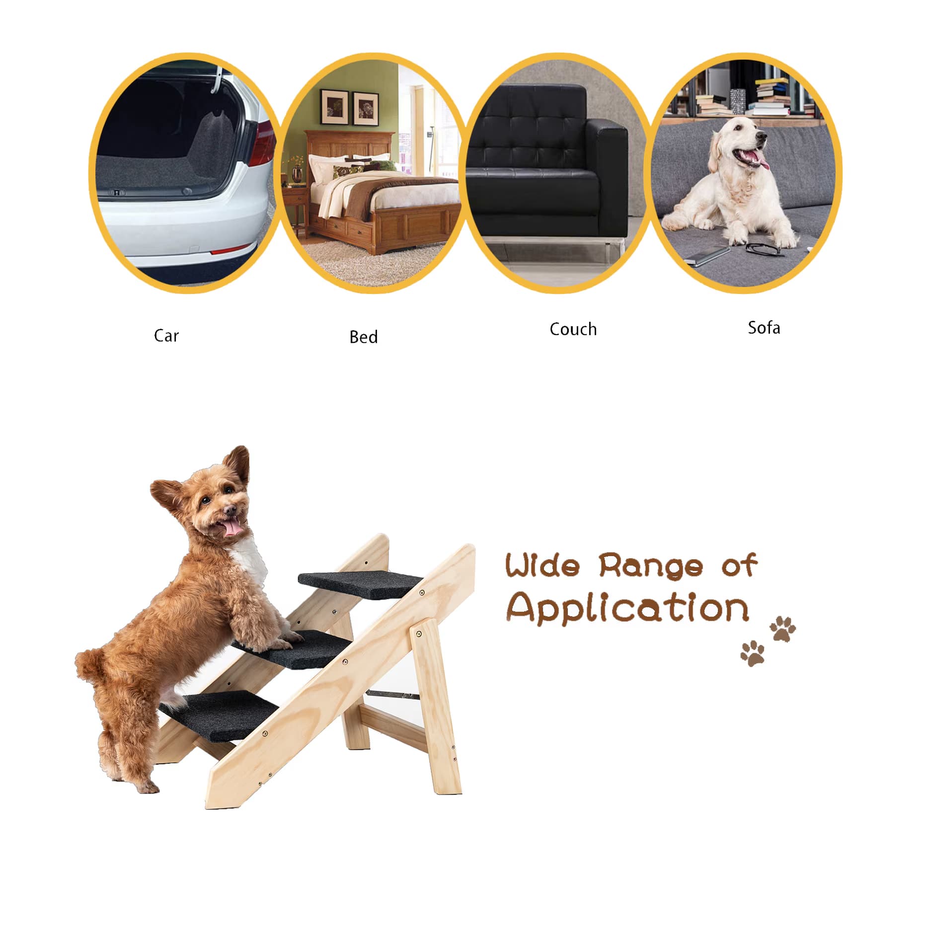 Wood Pet Stairs Pet Steps  Foldable 3 Levels Dog Stairs  Ramp Perfect For Beds And Cars Portable Dog Cat Ladder Up To 110 Pounds 5