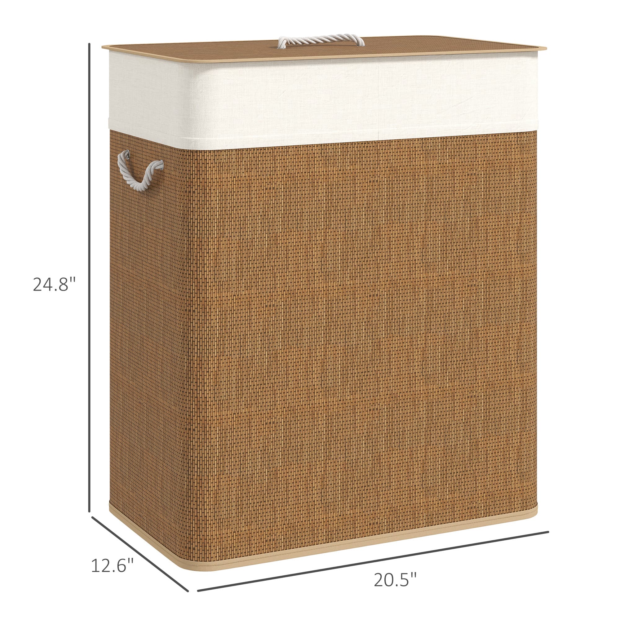 Double Laundry Basket With Lid, 26.4 Gallon Bamboo Laundry Hamper With Rope Handles And Removable Liner, Brown 5