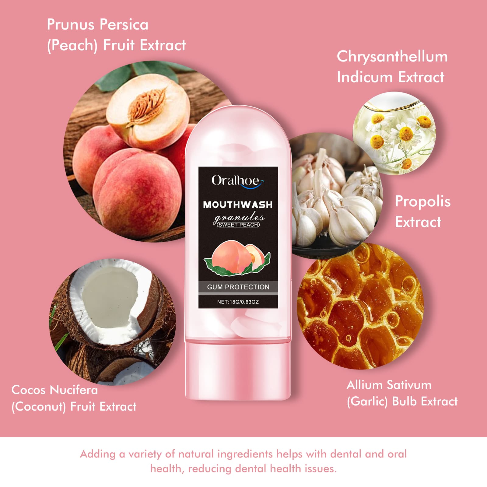 Oralhoe Peach Flavor Teeth Cleaning Mouthwash Pellets Breath Long Lasting Fragrance Clean Gums Portable Mouthwash Pellets 2