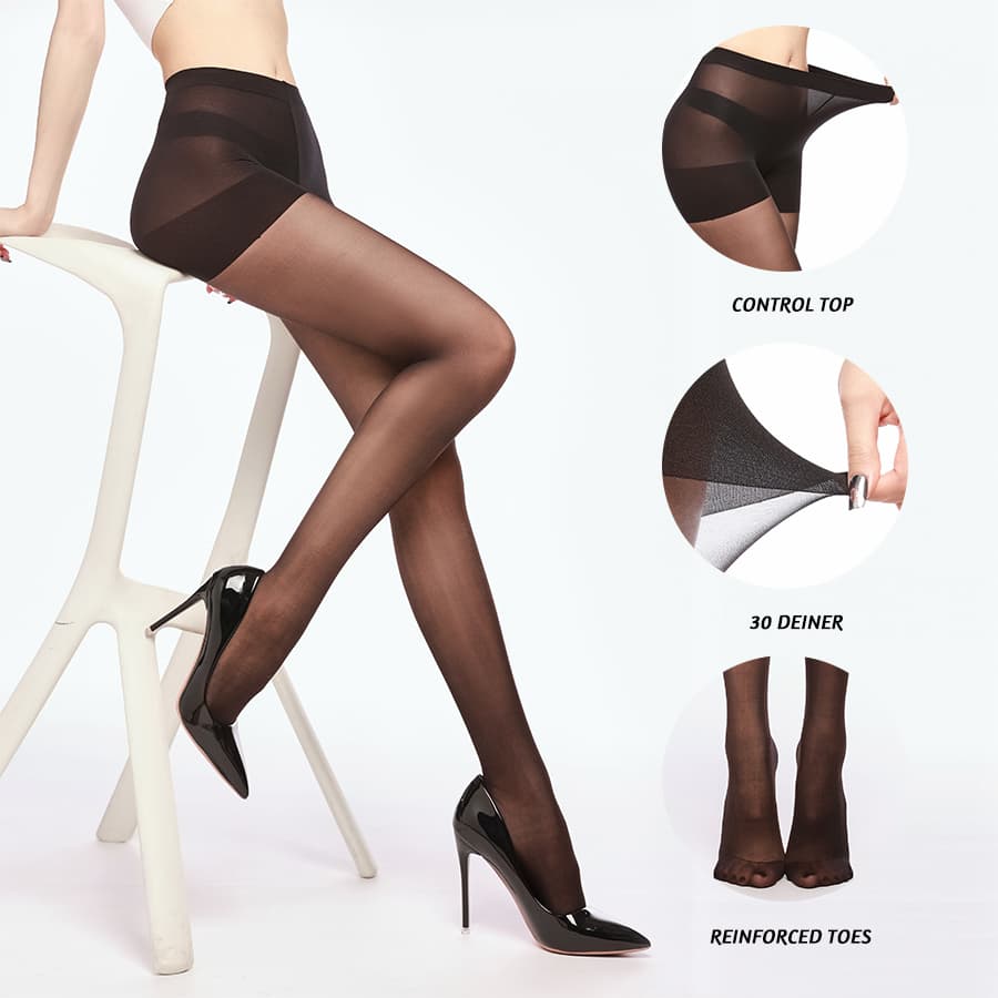 4 Pairs Women's Sheer Tights 20 Denier Control Top Pantyhose With Reinforced Toes 3