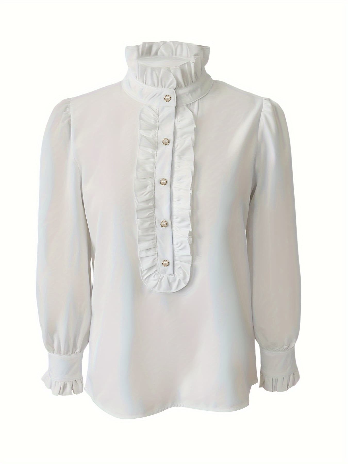 Fashionable Stand-up Collar Long-sleeved Shirt With Lotus Leaf Hem 3