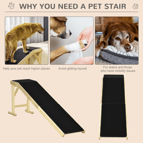 PawHut Dog Ramp For Bed, Pet Ramp For Dogs With Non-Slip Carpet And Top Platform, 74 X 16 X 25, Natural 5