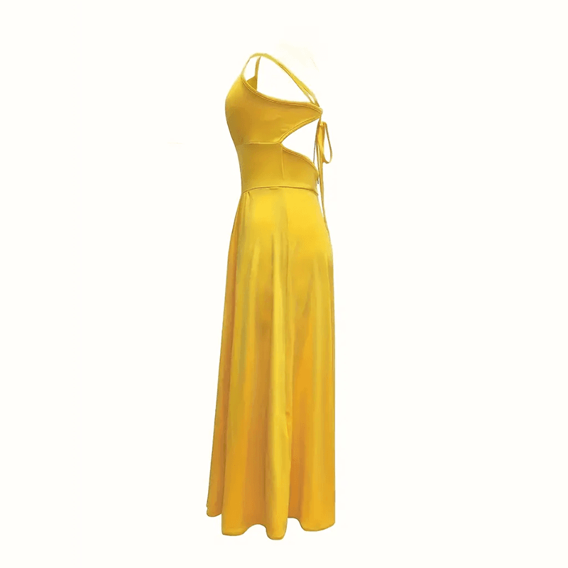 Women's Sexy Deep V Neck Maxi Dress Spaghetti Strap Sleeveless Backless High Slit Long Dress 5