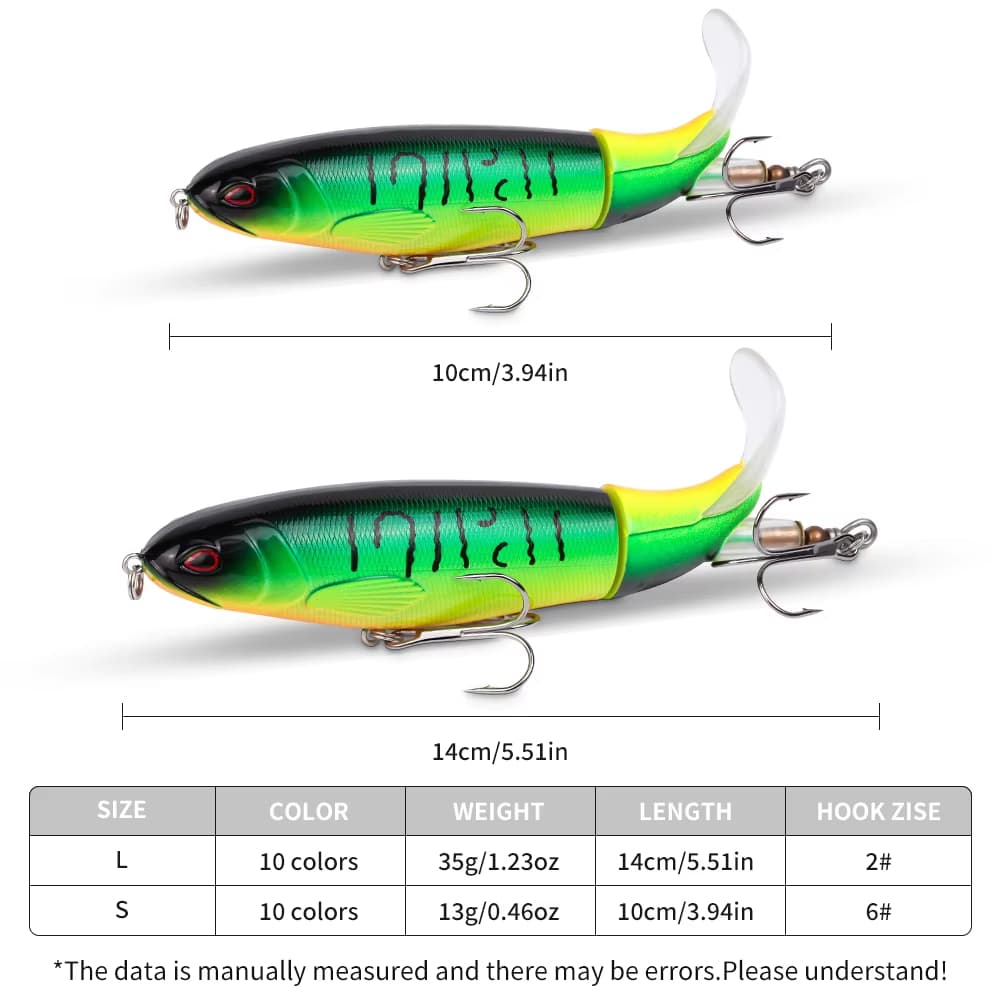 5pcs 1set 13g 10cm Top Water Pencil Fishing Lure Hard Bait With Floating Rotating Tail For Bass Trout Freshwater Saltwater 5
