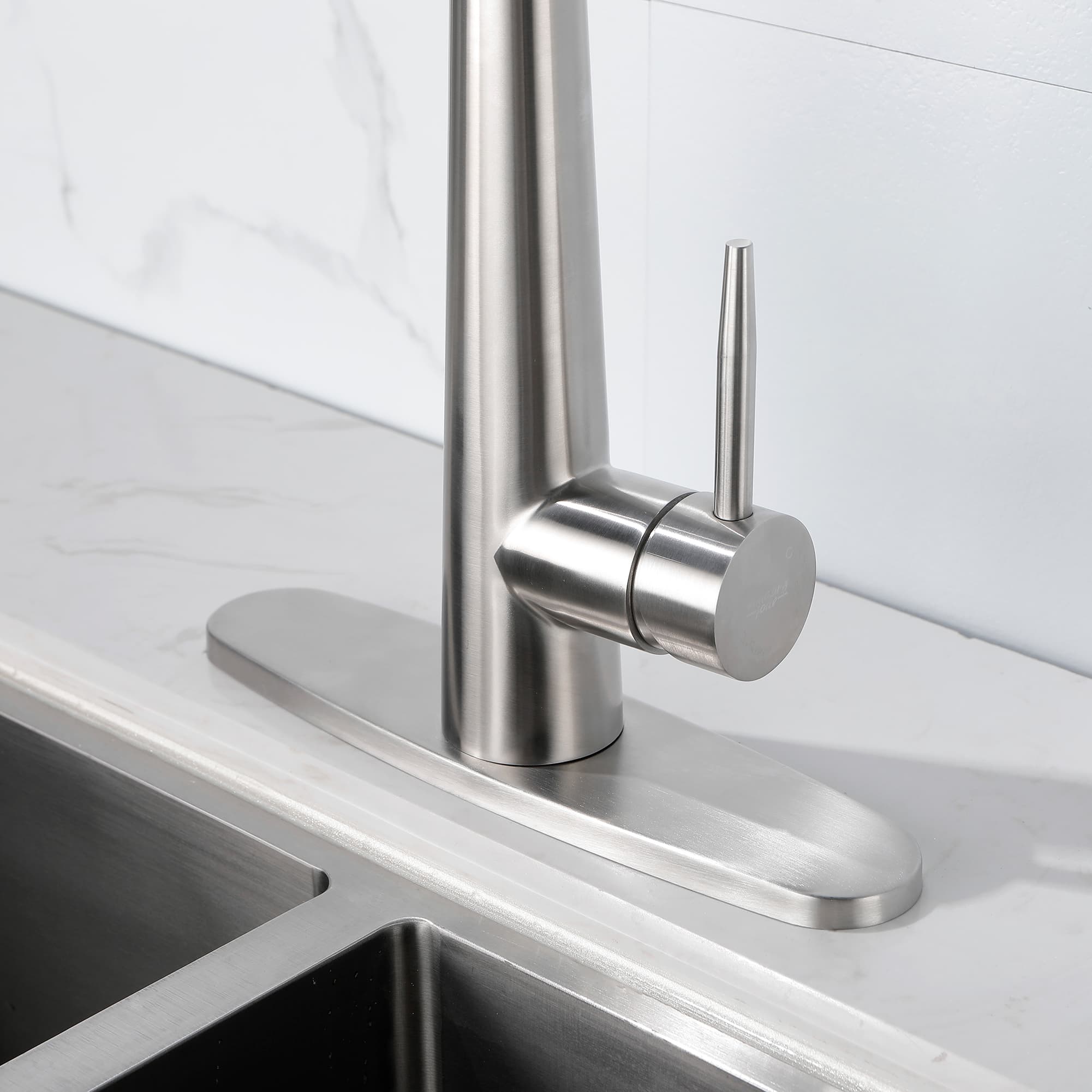 High Curvature Single Handle Kitchen Sink Faucet With Deck, Commercial Modern Stainless Steel Kitchen Faucet 5