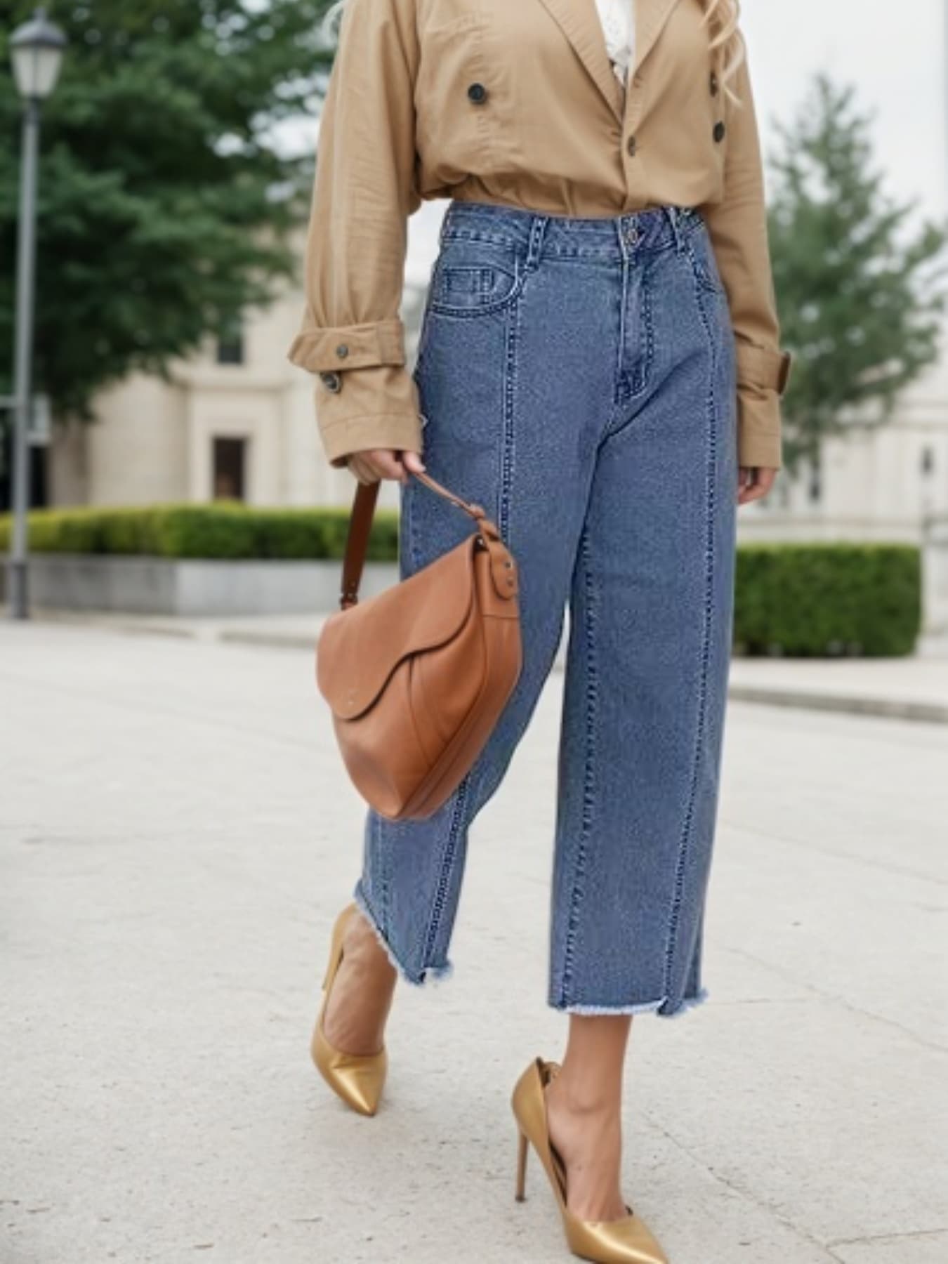 New Women’s Fashionable Casual Plus Size Jeans, High Waist Wide Leg 7-inch Straight Leg Jeans, Suitable For Various Clothing, Women’s Plus Size Women’s Clothing 2
