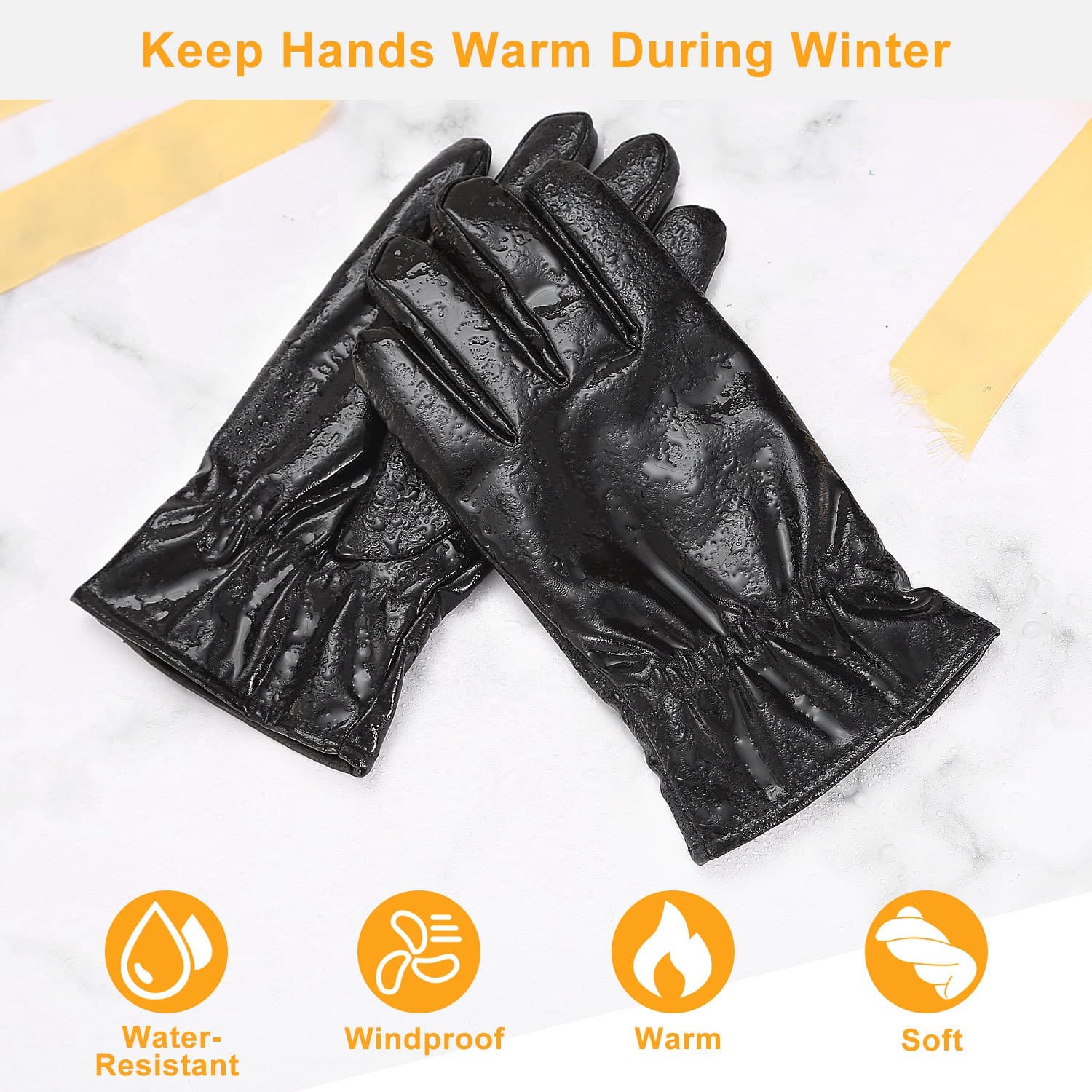 1Pair Unisex Black Leather Gloves Winter Warm Windproof High Quality Soft Gloves Outdoor Cycling Skiing Running Motorbike Gloves 5