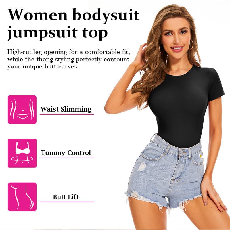 USA Warehouse Shipping Going Out T Shirt Tops Second-skin Feel Recycle Shapewear Crew Neck Short Sleeve Bodysuit For Women 5
