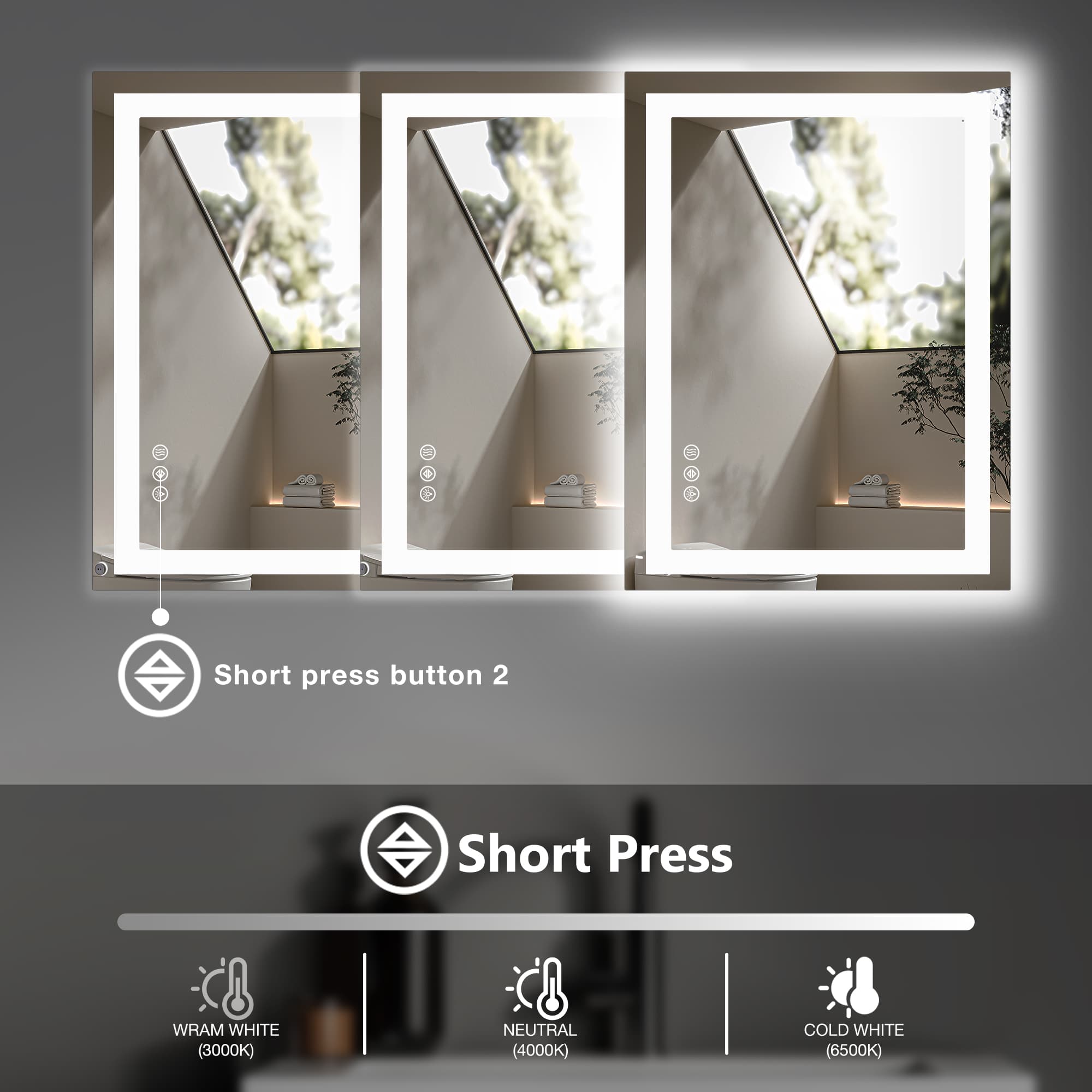 Anti-fog LED Bathroom Mirror With Dual Light Source And Three Lighting Modes 4