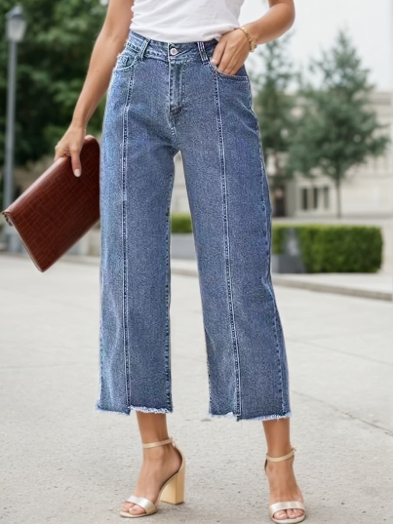 New Women’s Fashionable Casual Plus Size Jeans, High Waist Wide Leg 7-inch Straight Leg Jeans, Suitable For Various Clothing, Women’s Plus Size Women’s Clothing 3