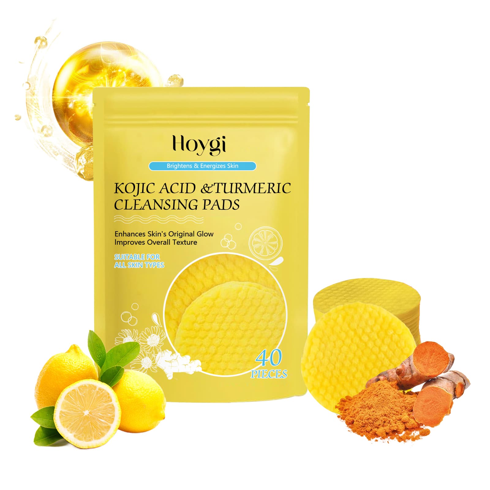 HOYGI Turmeric Acid Cleansing Pad Face Skin Pore Cleansing Makeup Remover Gentle Exfoliating Cleansing Pad 3