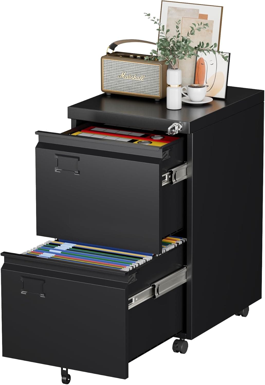 2 Drawer Mobile File Cabinet, Metal Under Desk Cabinet With Lock Name Card Holder For Office Home, Legal Letter Size, Assembly Required 5