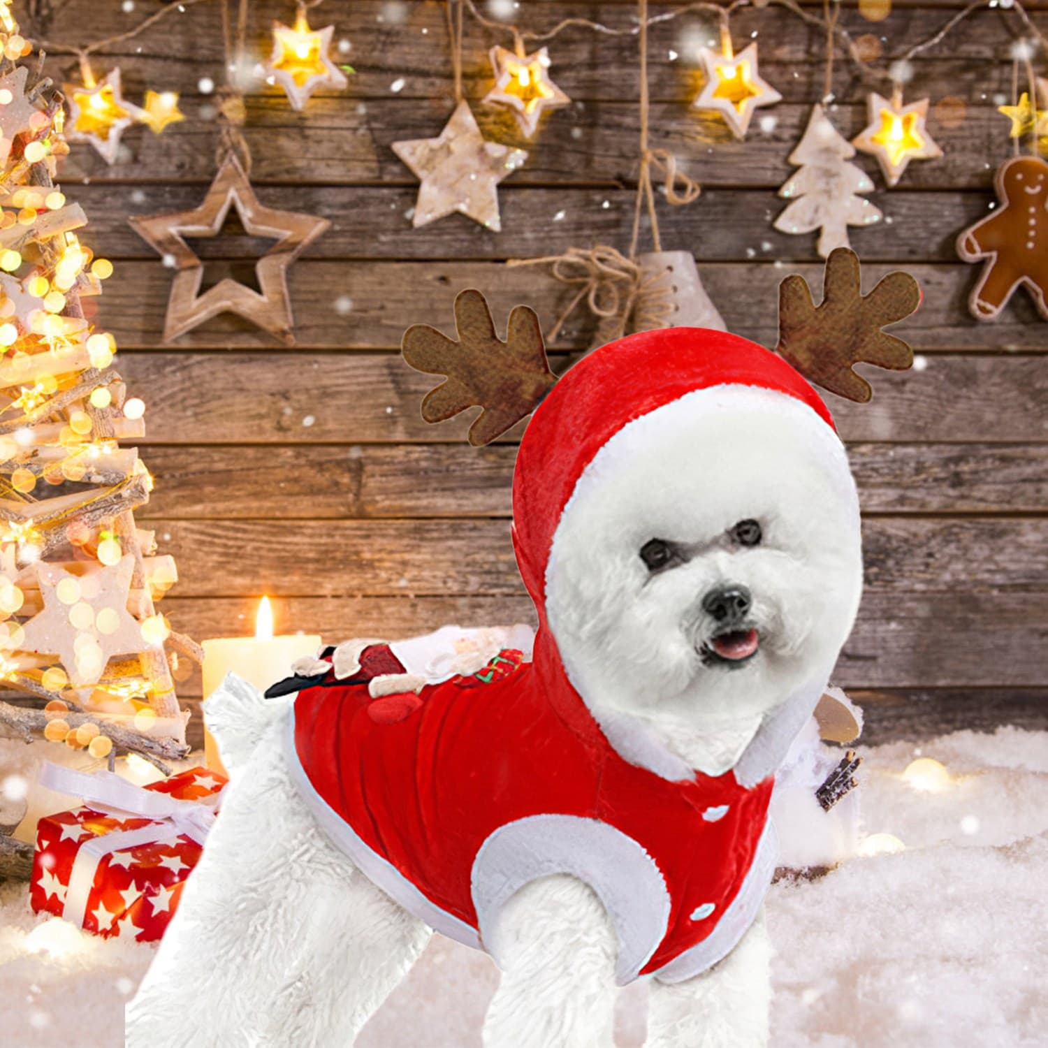 1Pc Pet Christmas Clothes Santa Claus Reindeer Antlers Costume Winter Outfit New Year Coat For Small Medium Dogs Cats 2
