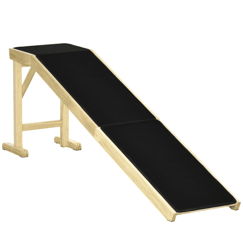 PawHut Dog Ramp For Bed, Pet Ramp For Dogs With Non-Slip Carpet And Top Platform, 74 X 16 X 25, Natural