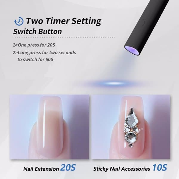 UV For Gel Nails, Mini U V LED Nail Light Handheld, With Bracket, Portable Nail Dryer, Rechargeable USB Wireless, For Fast Drying, Black 2