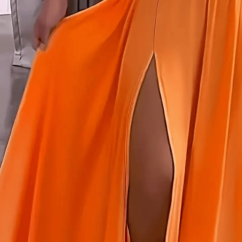 Women's Sexy Deep V Neck Maxi Dress Spaghetti Strap Sleeveless Backless High Slit Long Dress 3