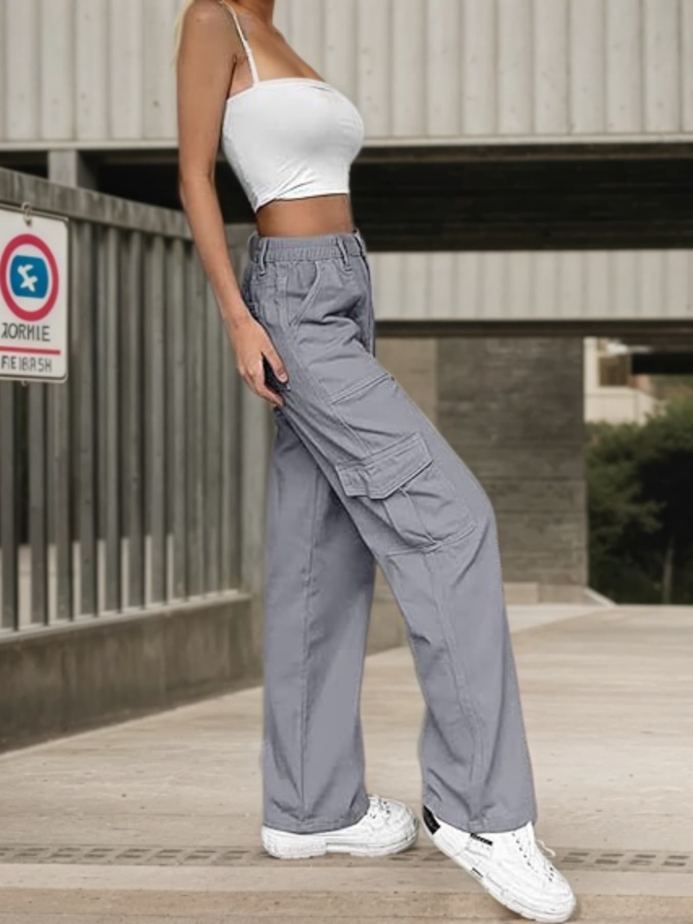 New Women’s Work Pants High Waisted Casual Pants Loose Elastic Wide Leg Y2K Streetwear With 6 Pockets 4