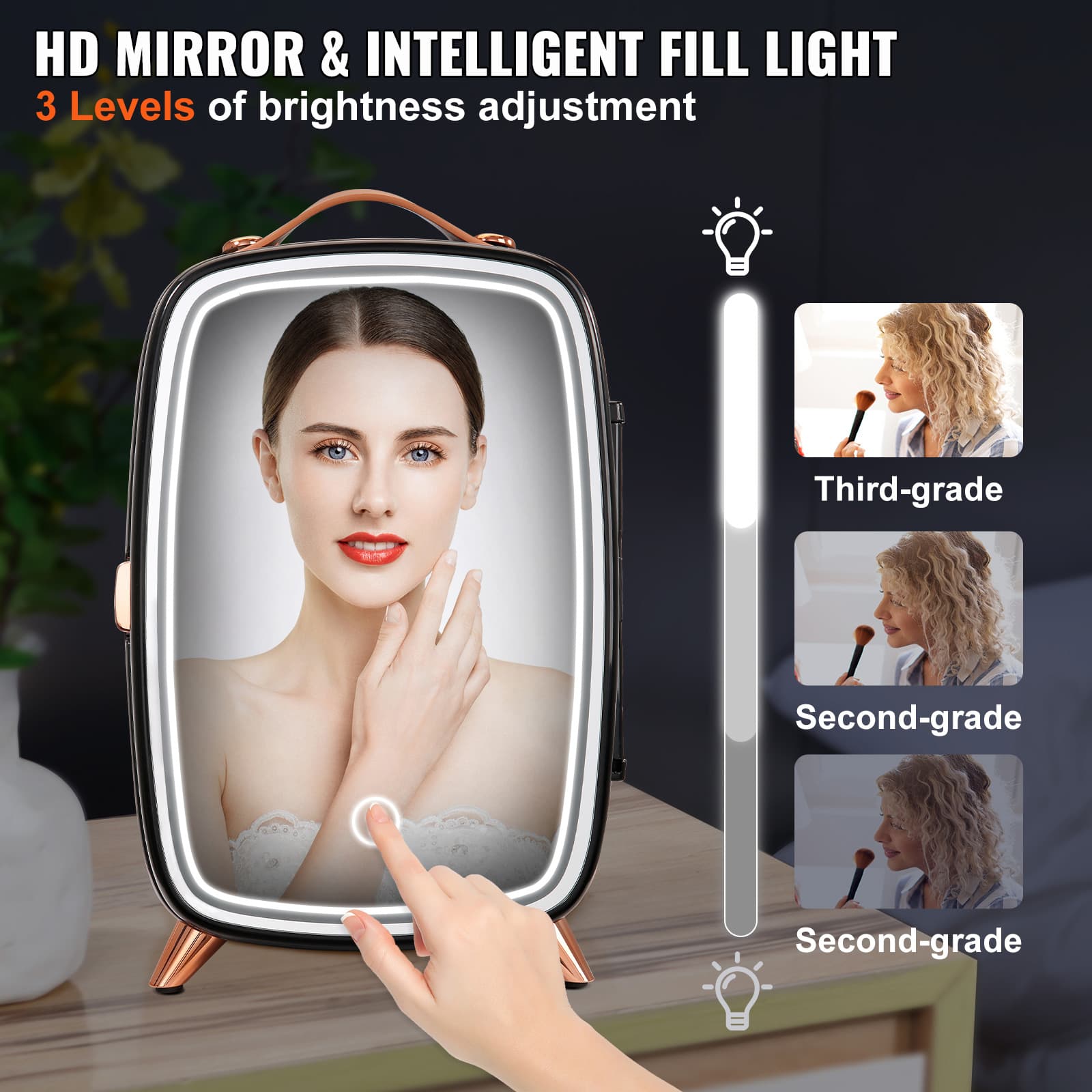 Vevor Mini Fridge, 6L Skincare Fridge With LED Light And HD Mirror, AC DC Makeup Fridges For Skin Care, Cosmetic Storage, Chill Face Mask Drink,  Small Refrigerator For Bedroom Dorm Desktop, Black 3