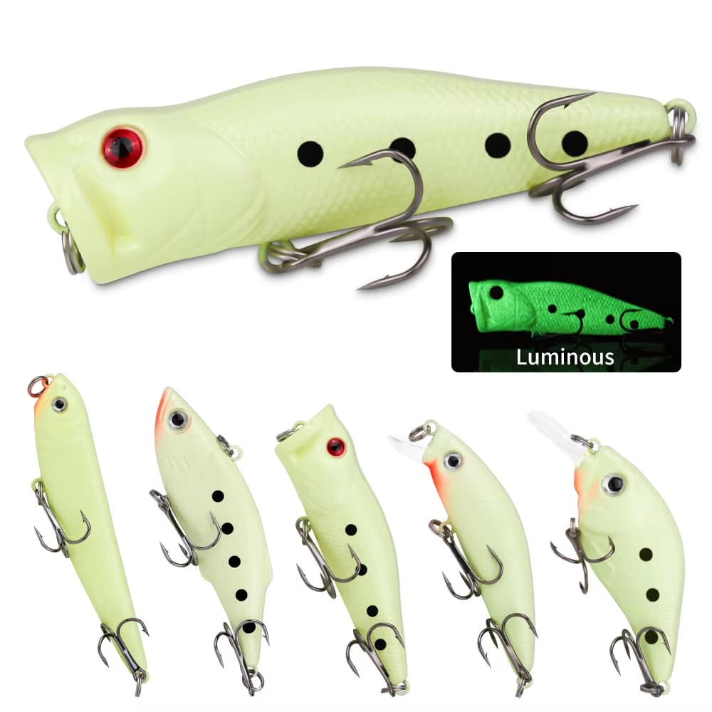 22pcs 1set Hard Lure Bait Soft Frog Popper Minnow Pencil VIB Luminous Lure Kit Durable Hooks Realistic Action Ideal 3