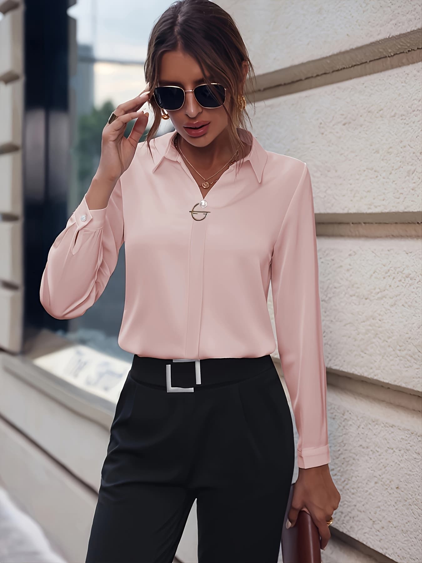 Fashionable Elegant Business Style Long Sleeve Shirt With Pearl Button 3