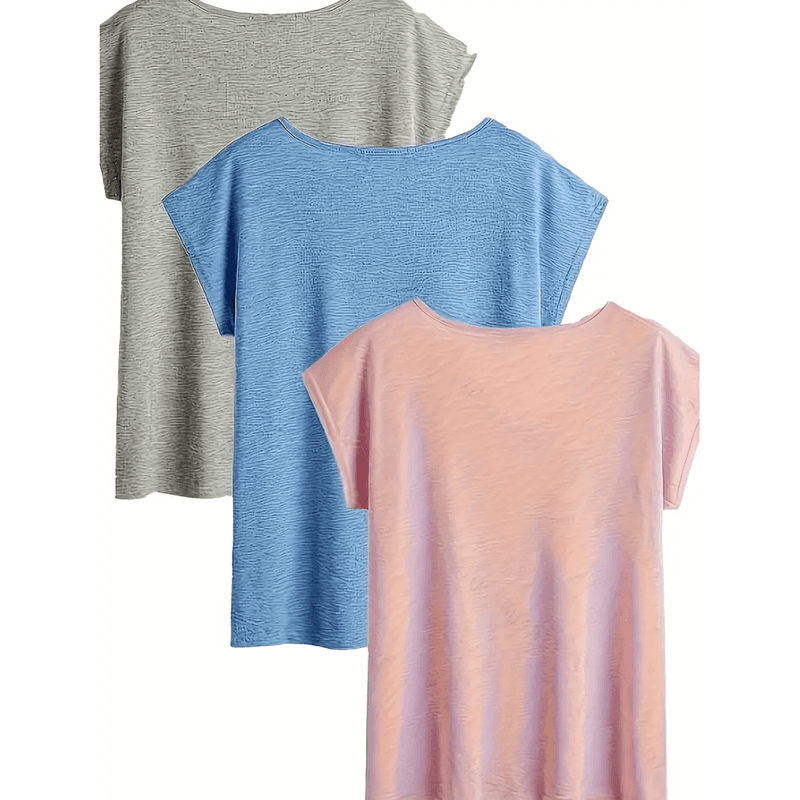 3-Pack Women's Casual V-Neck T-Shirts Solid Color Short Sleeve Tee Tops 2