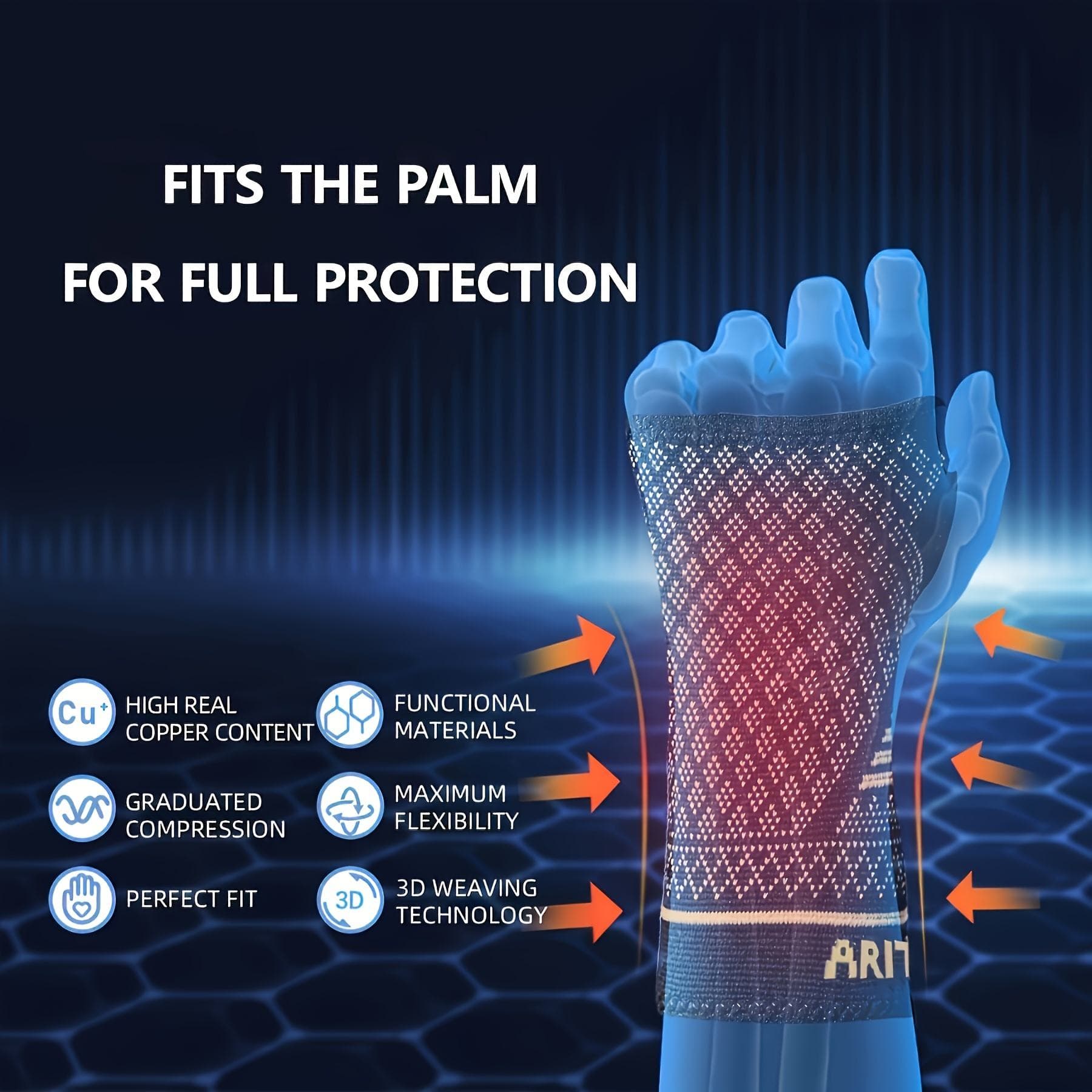 1 Pair Copper Wrist Compression Sleeves Support Brace Unisex For Sports Fitness Workouts Typing Breathable Hand Protection 2