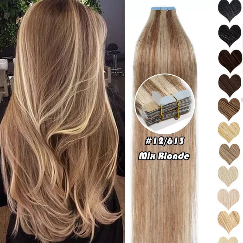 Double Pull Full Virgin Real 50g Hair Extension Long With Weft Invisible Skin Weft 20 Thick Seamless Human Hair 3